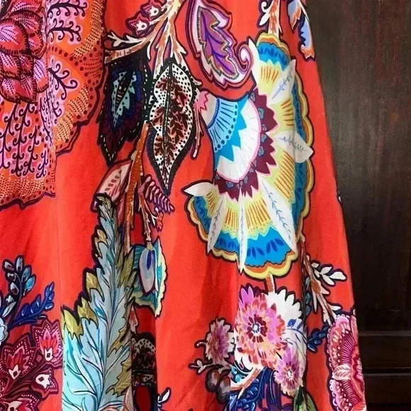 🌷Anthropologie Maeve Larkhill 100% Silk Swing Dress Floral Orange Midi Length S - Picture 5 of 12
